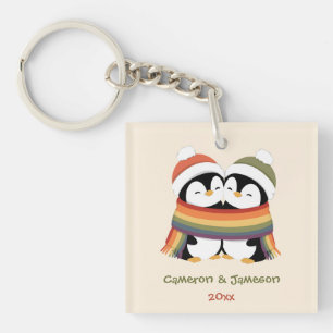 Custom Cosy Pride Penguins Christmas Key Ring