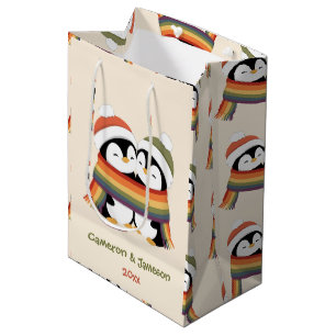 Custom Cosy Pride Penguins Christmas Medium Gift Bag
