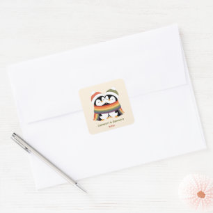 Custom Cosy Pride Penguins Christmas Square Sticker