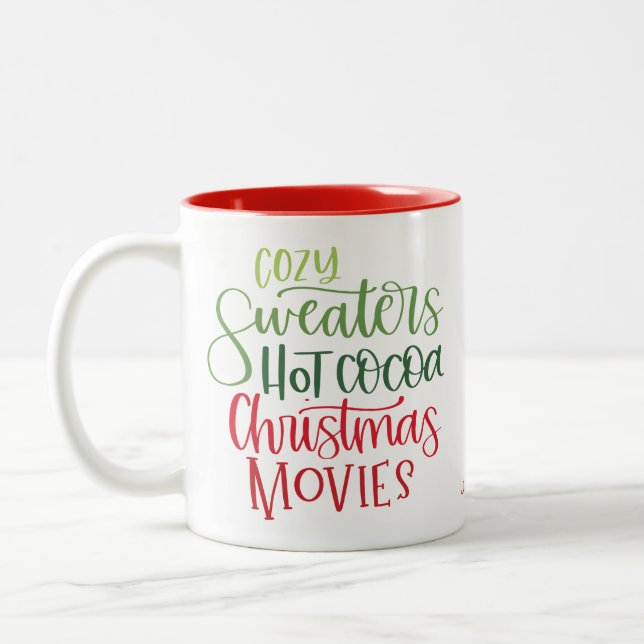 Custom Cosy Sweaters Red Green Christmas  Two-Tone Coffee Mug (Left)