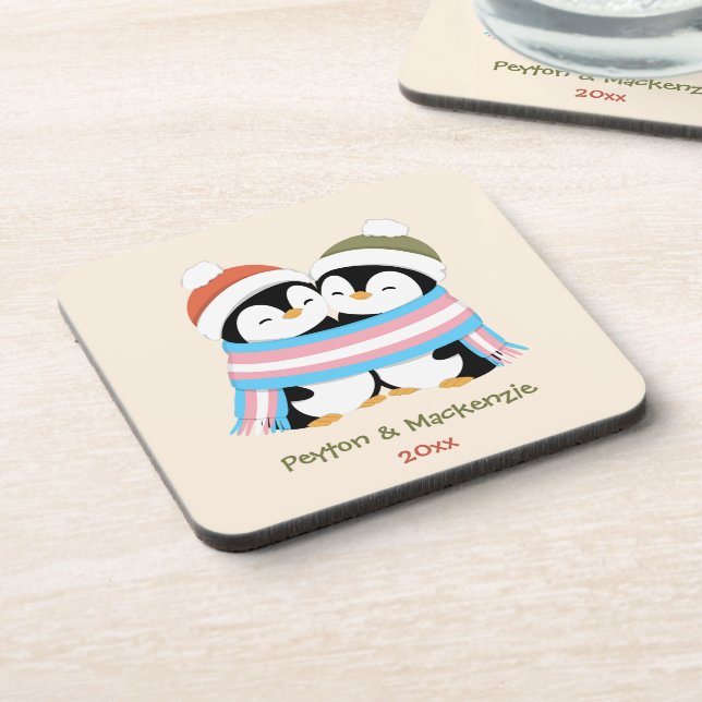 Custom Cosy Trans Penguins Christmas Coaster (Left Side)