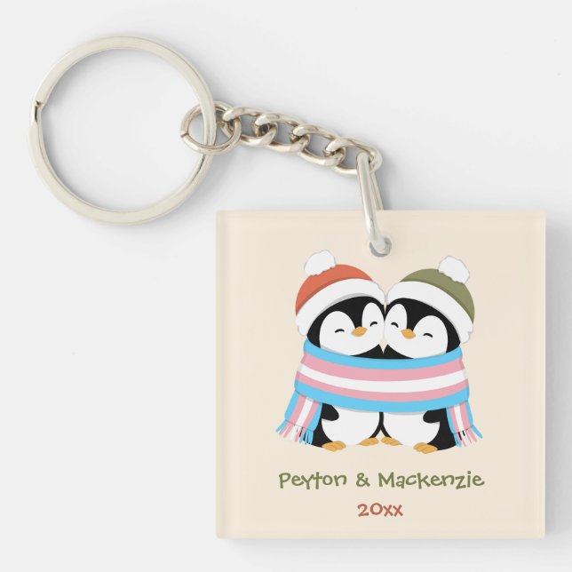 Custom Cosy Trans Penguins Christmas Key Ring (Front)