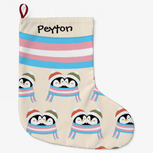 Custom Cosy Trans Penguins Christmas Large Christmas Stocking