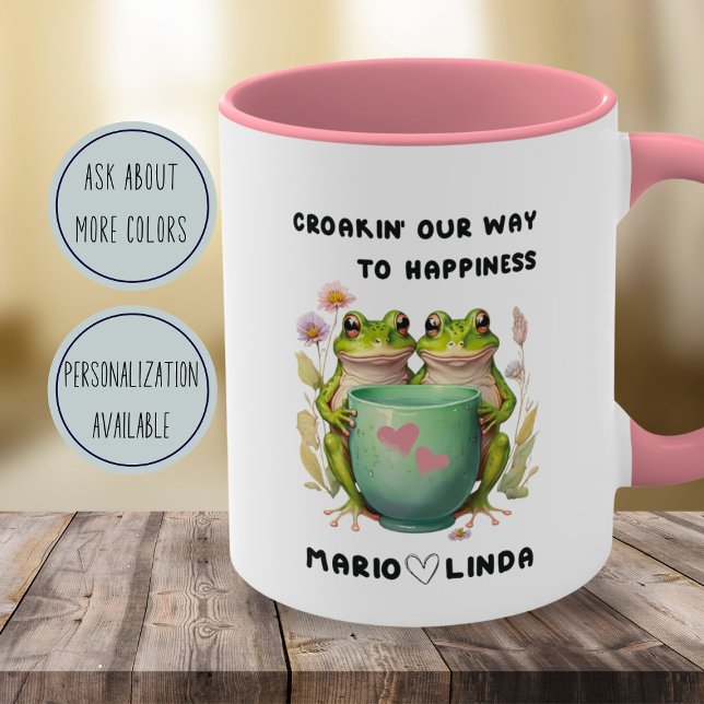 Custom cottagecore couple anniversary floral frog Two-Tone coffee mug (Creator Uploaded)