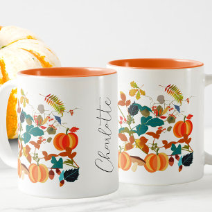 Custom Cottagecore Orange Green Pumpkin Autumn Two-Tone Coffee Mug