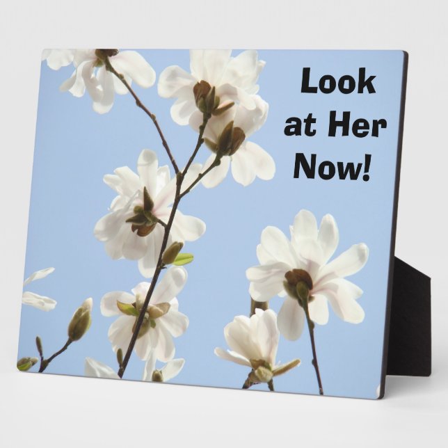 Custom Counter Signs Plaque Blue Magnolia Flowers (Side)