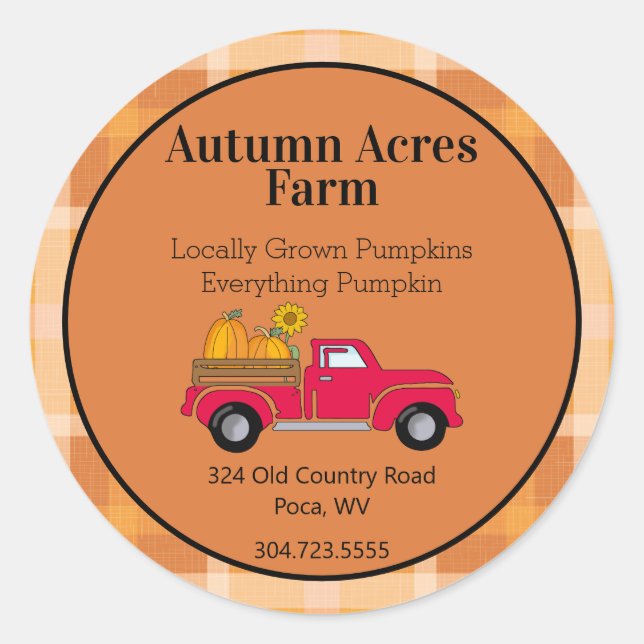 Custom Country Autumn Farm Fall Business Classic Round Sticker (Front)