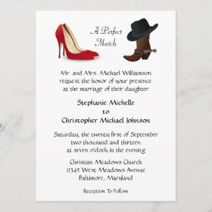 Custom Country Cowboy Boots High Heels Wedding Invitation