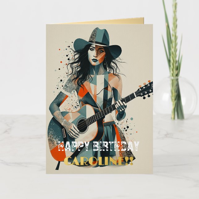 Custom Country Girl Guitarist Art Inspirational Foil Greeting Card (Front)