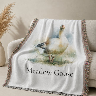Custom Country Meadow Goose Watercolor Painting Throw Blanket