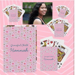 Custom Country Pink & White Daisy Pattern Painting Playing Cards