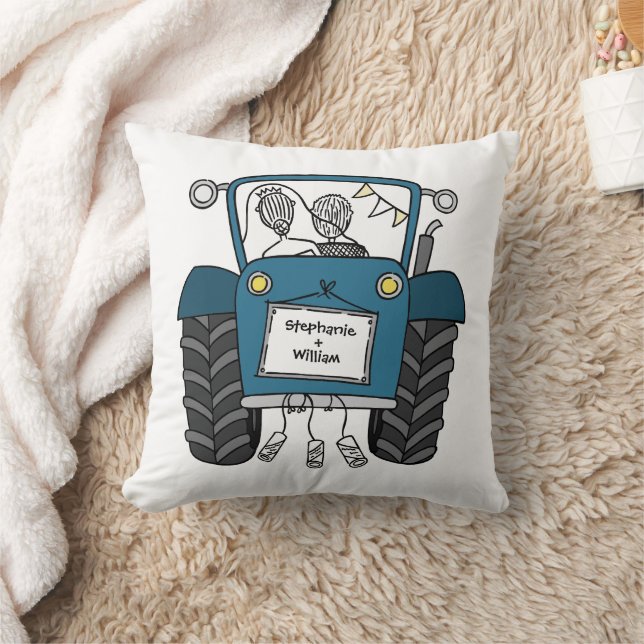 Custom Country Wedding Blue Tractor Cushion (Blanket)