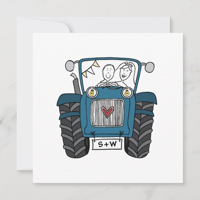 Custom Country Wedding Blue Tractor Evening  Invitation (Front)