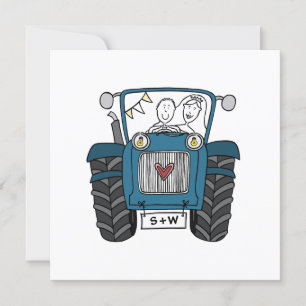 Custom Country Wedding Blue Tractor Evening  Invitation