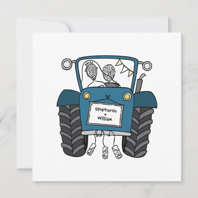Custom Country Wedding Blue Tractor Evening  Invitation (Front)