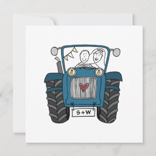 Custom Country Wedding Blue Tractor Invitation