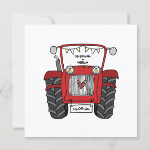 Custom Country Wedding Red Tractor Evening Invitation