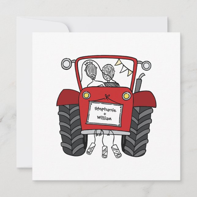 Custom Country Wedding Red Tractor Invitation (Front)