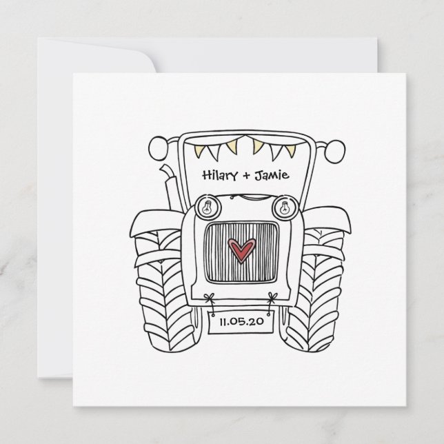 Custom Country Wedding Tractor Evening Invitation (Front)