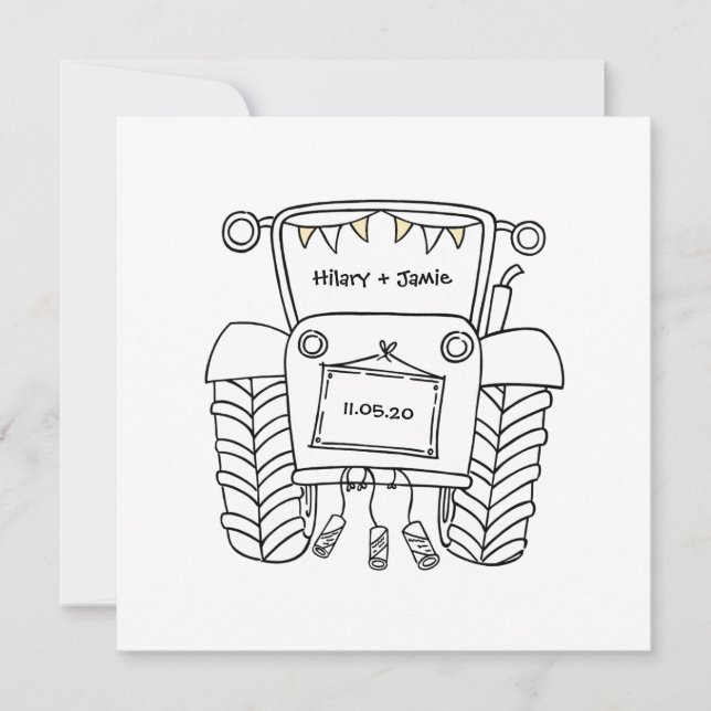 Custom Country Wedding Tractor Invitation (Front)