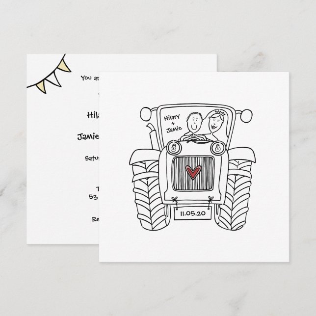 Custom Country Wedding Tractor Invitation (Front/Back)