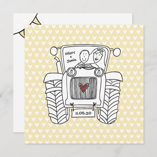 Custom Country Wedding Tractor Invitation (Front/Back)