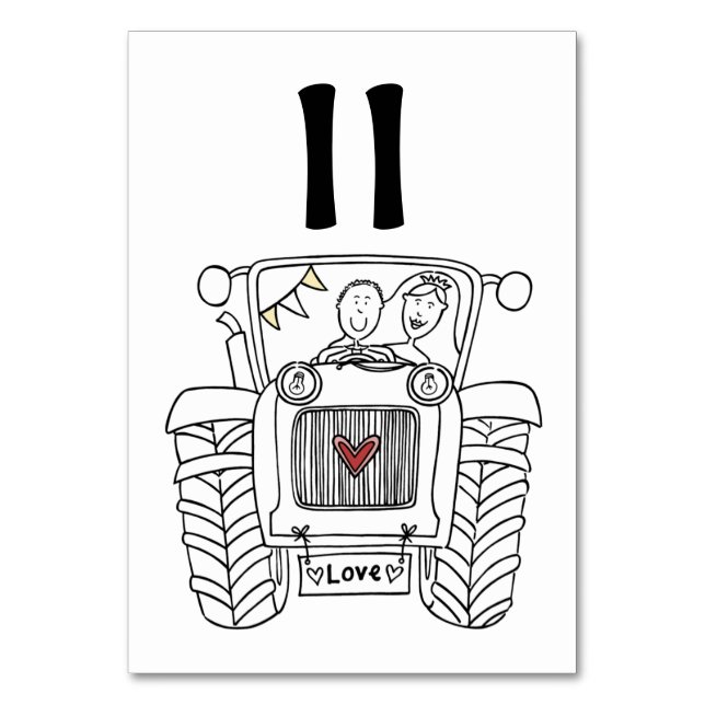 Custom Country Wedding Tractor Table Number (Front)