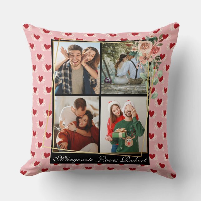 Custom Couple 4 Photo Modern Chic Stylish Elegant Cushion (Front)