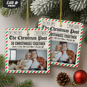 Custom Couple Anniversary Gift Christmas Newspaper Ceramic Ornament