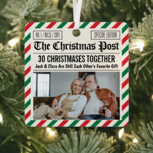Custom Couple Anniversary Gift Christmas Newspaper Metal Tree Decoration