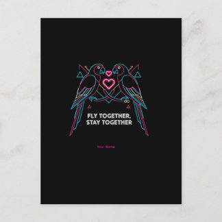 Custom Couple Anniversary Neon Parrots Winter Hood Postcard