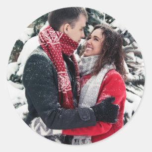 Custom Couple Christmas Photo Classic Round Sticker