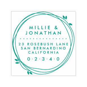 Custom Couple Elegant Modern Wreath Return Address Self-inking Stamp