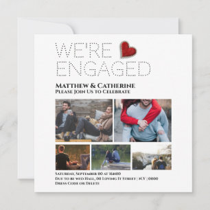 Custom couple engagement photo collage heart red