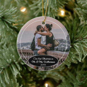 Custom Couple First Christmas Classic Personalised Ceramic Tree Decoration