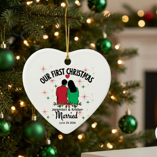 Custom Couple First Christmas Married Ceramic Tree Decoration