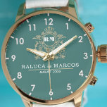 Custom couple floral names monogram  green watch<br><div class="desc">Personalized with his & her initials and date, this custom watch is a sweet anniversary gift to celebrate a milestone occasion for a couple. It makes a meaningful gift for a special day. Personalized Watch Wedding Gift for Groom, Watch For Groom, Anniversary Gift for Men, Groom Gift From Bride, Gift...</div>
