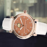 Custom couple floral names monogram orange watch<br><div class="desc">Personalized with his & her initials and date, this custom watch is a sweet anniversary gift to celebrate a milestone occasion for a couple. It makes a meaningful gift for a special day. Personalized Watch Wedding Gift for Groom, Watch For Groom, Anniversary Gift for Men, Groom Gift From Bride, Gift...</div>