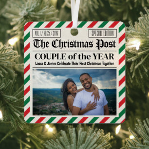 Custom Couple Gift Our First Christmas Newspaper Metal Tree Decoration