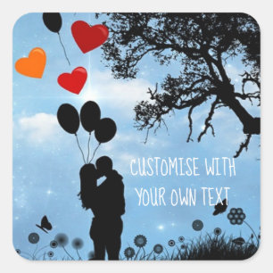 Custom Couple in Love Silhouette and Balloons Square Sticker