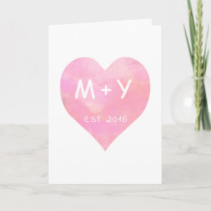 custom couple initial watercolor heart anniversary card