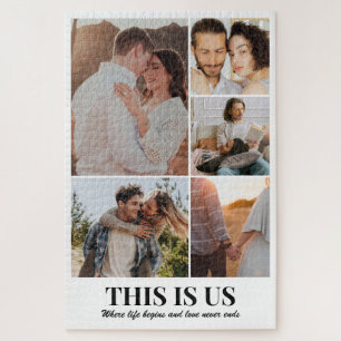 Custom Couple Love Photo Collage 5 Pictures 20x30 Jigsaw Puzzle