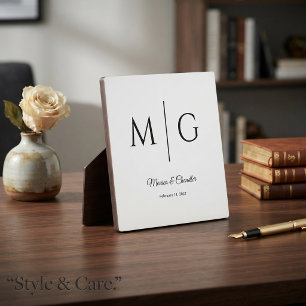 Custom Couple Monogram Modern Elegant White Plaque