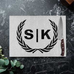 Custom Couple Monogram with Laurel Leaves Cutting Board