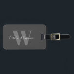 Custom Couple Name Calligraphy Monogrammed Black Luggage Tag<br><div class="desc">Custom Couple Name Calligraphy Monogrammed Black and Grey Luggage Tag</div>