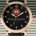 Custom couple names elegant floral monogram watch<br><div class="desc">Personalized with his & her initials and date, this custom watch is a sweet anniversary gift to celebrate a milestone occasion for a couple. It makes a meaningful gift for a special day. Personalized Watch Wedding Gift for Groom, Watch For Groom, Anniversary Gift for Men, Groom Gift From Bride, Gift...</div>