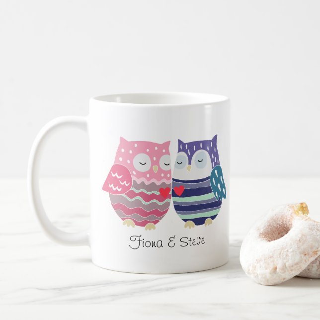 Custom Couple Names Owl Couple Personalized name Coffee Mug (With Donut)