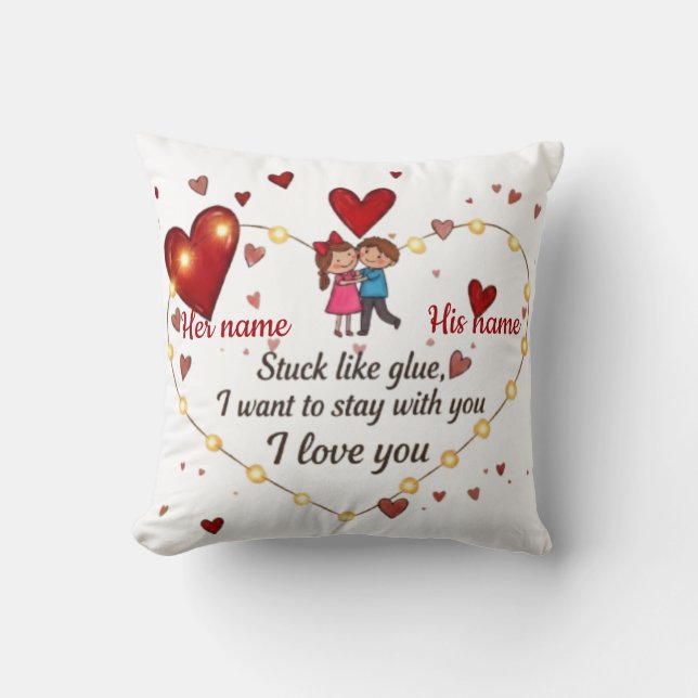Custom Couple Names Romantic Stuck like glue  Cushion (Front)