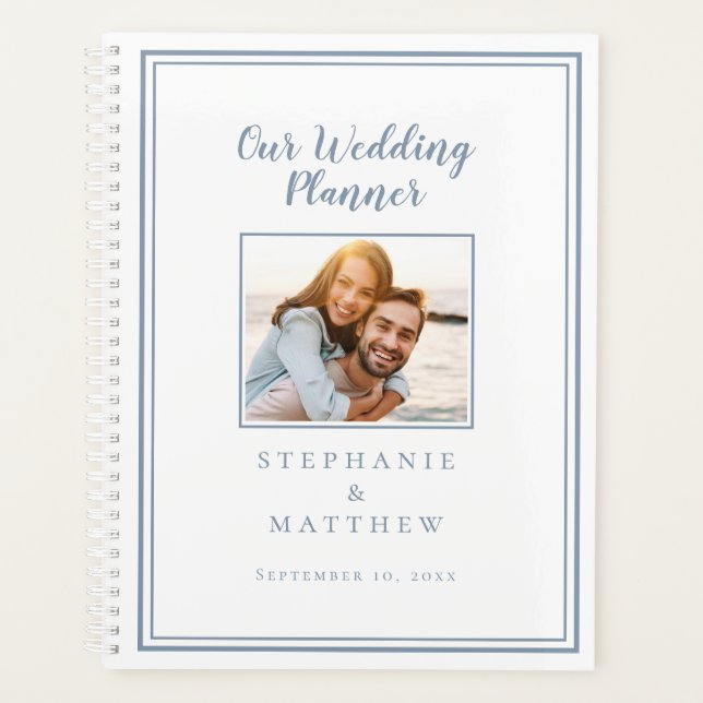 Custom Couple Photo Chic Dusty Blue Our Wedding Planner (Front)