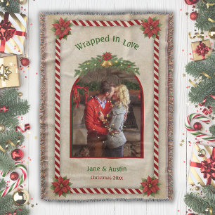 Custom Couple Photo Christmas Woven Throw Blanket
